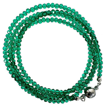 Emerald Crystal long strand necklace laid flat