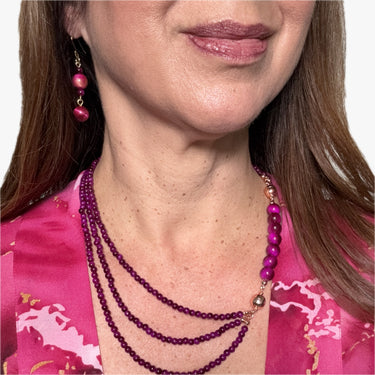 Long Earrings - MAGENTA Tiger Eye Maria Nicola