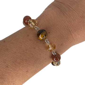 LONGER Bracelet Link - golden crystal & brown stones
