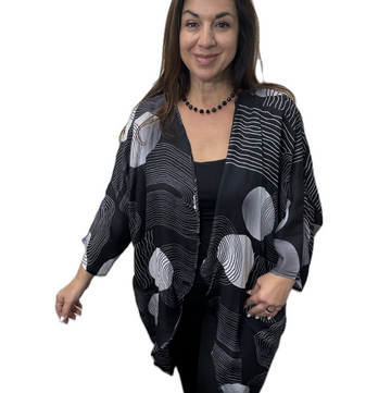 Kimono - Long - Black and White Stripes