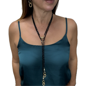 SET 6- 20% OFF!! BLACK CRYSTAL LARIAT SET + CHUNKY LINX LARIAT ENDS + CHUNKY
