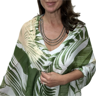 Scarf - Modal Silk - Green Palm Leaf Namaskar