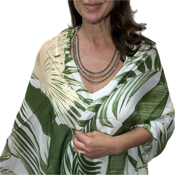 Scarf - Modal Silk - Green Palm Leaf