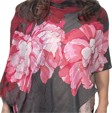 Scarf - Modal Silk - Red Leaf on Charcoal - ON SALE 20% OFF!