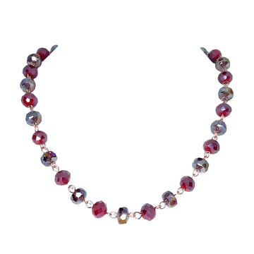 Link Necklace - PLUM crystal and Raspberry Crystal