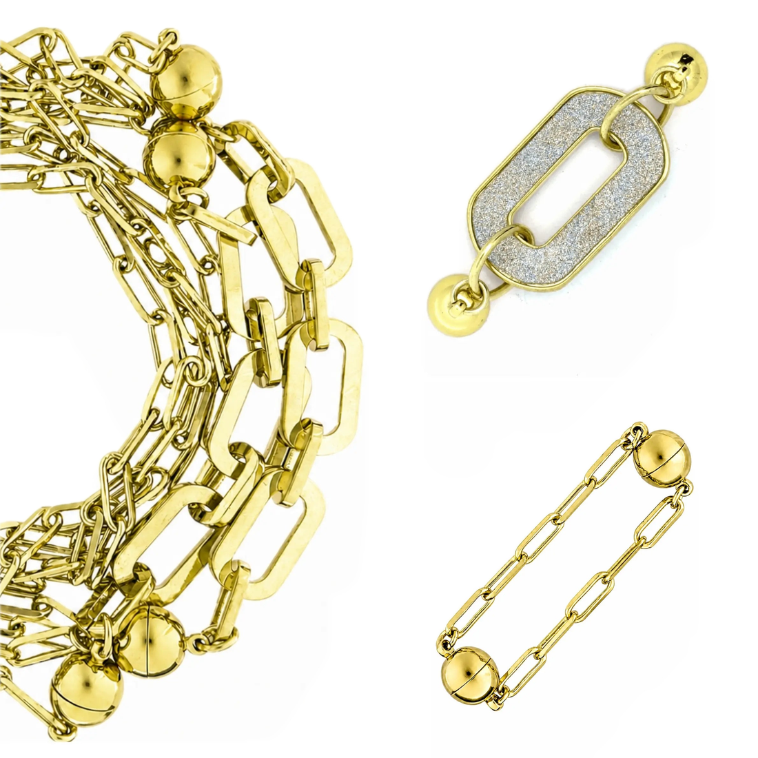 10 Way Bundle - Paperclip - Yellow Gold (Includes 10 Way Necklace, Mini Connectors & Shimmer Paperclip Pendant)