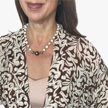 Coffee and Cream Kimono + White Link Necklace + Metallic Mocha Pendant