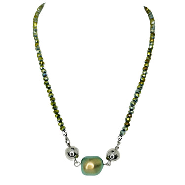Pendant - Iridescent Green Organic Pearl Austrian Crystal