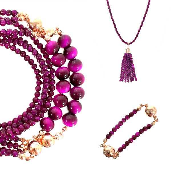 10 Way Necklace BUNDLE  -  MAGENTA Tiger Eye  (Includes 10 Way Necklace, Tassel & Mini Connectors) RYAN