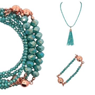 10 Way BUNDLE  - Turquoise Crystal (Includes 10 Way Necklace, Tassel & Mini Connectors)