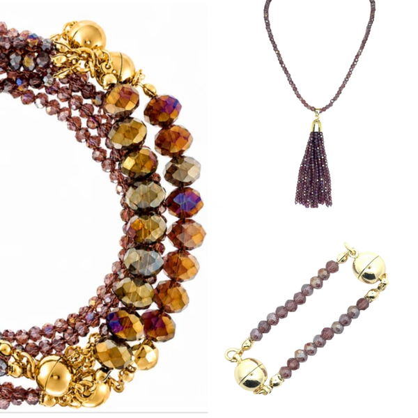 10 Way BUNDLE  - PLUM Crystal (Includes 10 Way Necklace, Tassel & Mini Connectors) Maria Nicola
