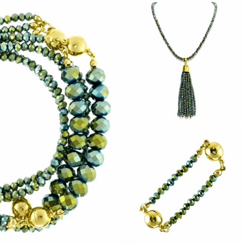 10 Way BUNDLE - Sea Green Crystal (Includes 10 Way Necklace, Tassel & Mini Connectors)