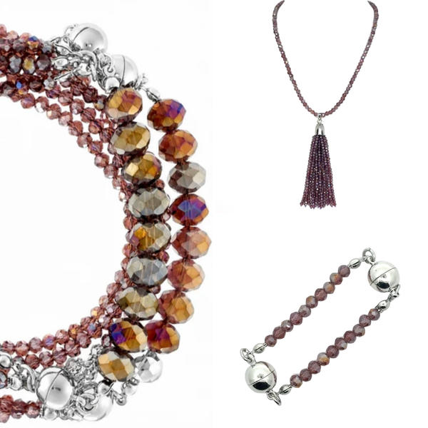 10 Way BUNDLE  - PLUM Crystal (Includes 10 Way Necklace, Tassel & Mini Connectors) Maria Nicola