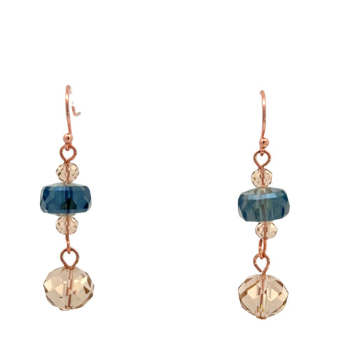 LAST CHANCE - 30% OFF!! Bespoke Blue Shade & Champagne Crystal earrings