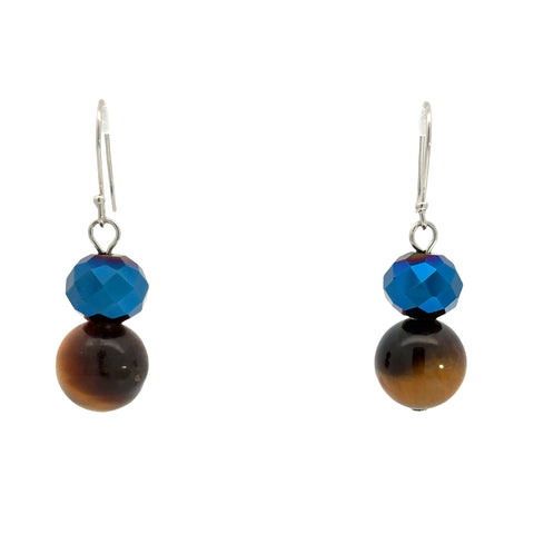 Earrings - LAST CHANCE 20% OFF!-  Tiger Eye and Sapphire Crystal