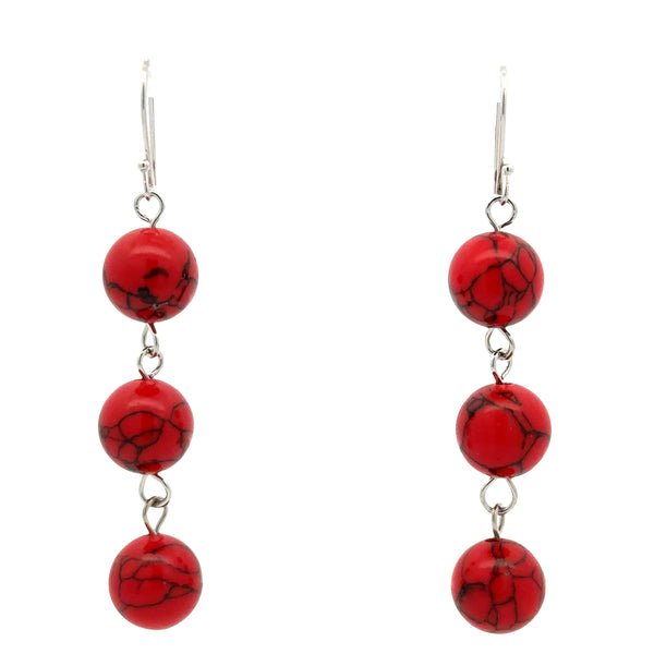 Long Earrings - RED HOWLITE