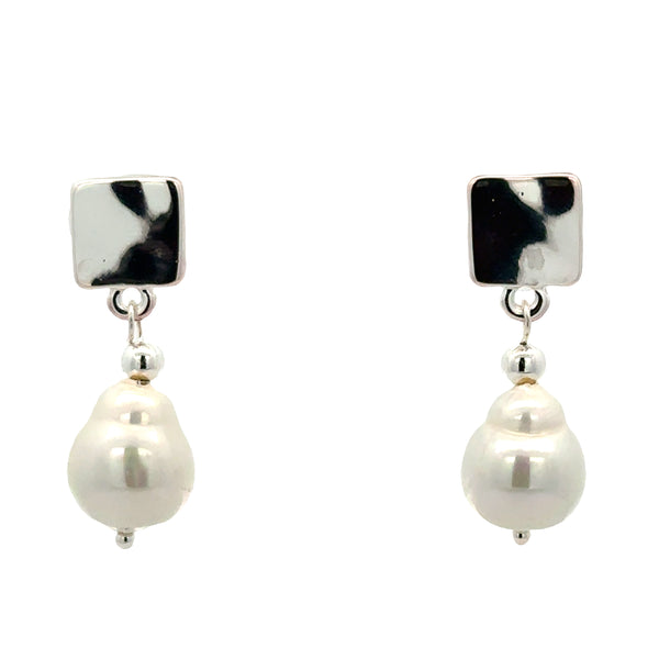 Earrings - SQUARE METAL AND BAROQUE SHELL PEARL DROP