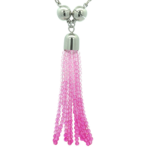 SET 3- 20% OFF! MAUVE ABSTRACT SHORT KIMONO + SHORT STRAND WHEAT CHAIN + TWO PINK CRYSTAL/AB CONNECTORS+  PINK OMBRE TASSEL