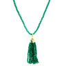 Emerald Crystal tassel necklace worn on its own