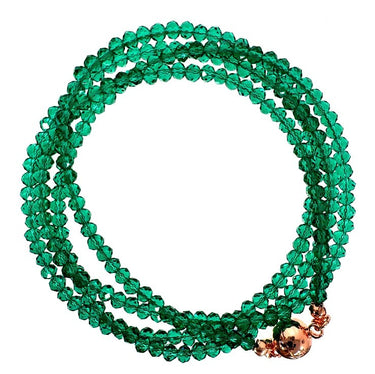 Emerald Crystal long strand necklace worn doubled