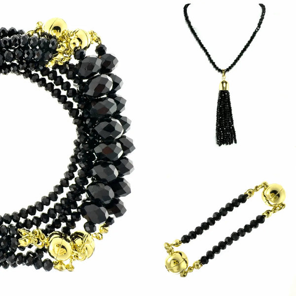 10 Way BUNDLE - Black Crystal (Includes 10 Way Necklace, Tassel & Mini Connectors) Seriously Romantic