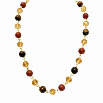 LONGER Link Necklace - Golden Crystal & Brown Stones