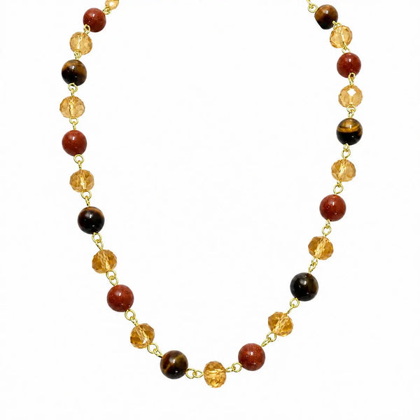 LONGER Link Necklace - Golden Crystal & Brown Stones Seriously Romantic