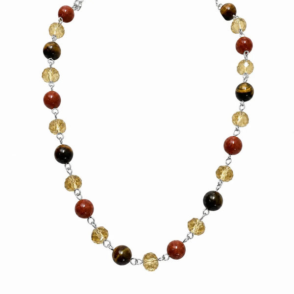 Link Necklace - Golden Crystal & Brown Stones Seriously Romantic