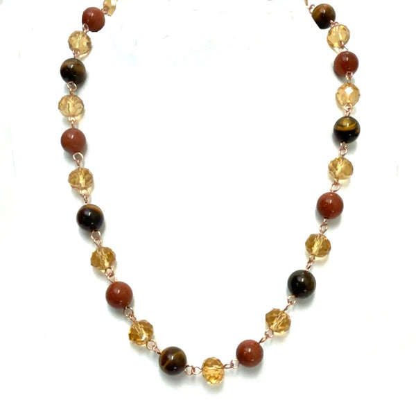 LONGER Link Necklace - Golden Crystal & Brown Stones Seriously Romantic