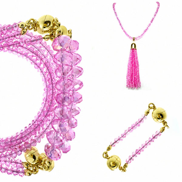 10 Way BUNDLE  - Candy Pink Crystal (Includes 10 Way Necklace, Tassel & Mini Connectors)