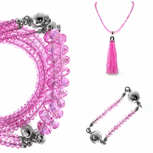 10 Way BUNDLE  - Candy Pink Crystal (Includes 10 Way Necklace, Tassel & Mini Connectors)