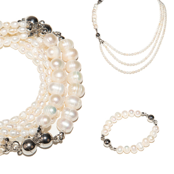 10 Way Necklace Cream Pearl + FREE Matching Baroque Shell Pearl Pendant + FREE Cream Pearl Short Earrings