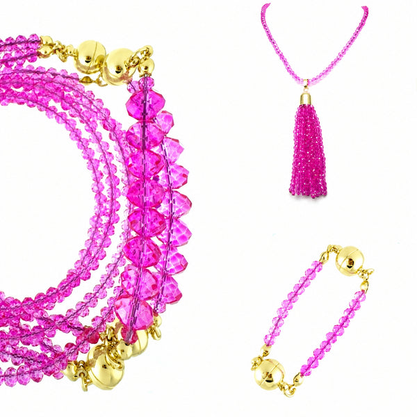10 Way BUNDLE  - FUCHSIA CRYSTAL (Includes 10 Way Necklace, Tassel & Mini Connectors)