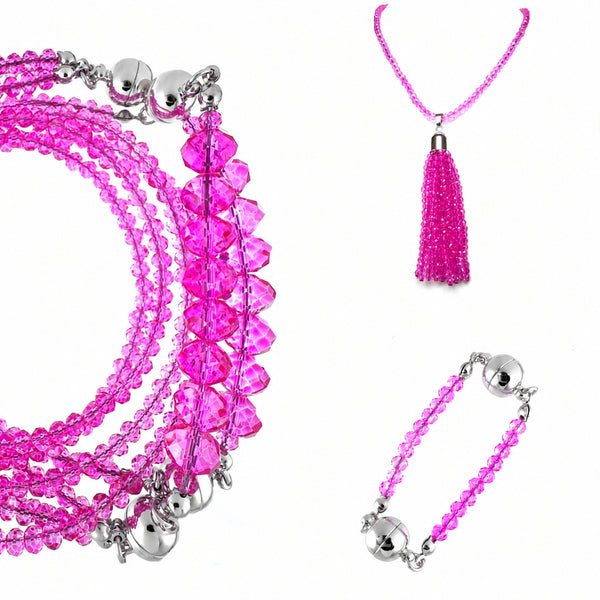 10 Way BUNDLE  - FUCHSIA CRYSTAL (Includes 10 Way Necklace, Tassel & Mini Connectors)