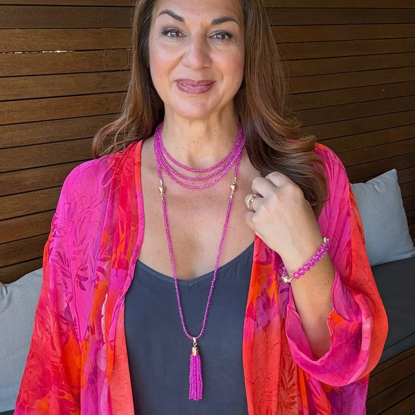 10 Way BUNDLE  - FUCHSIA CRYSTAL (Includes 10 Way Necklace, Tassel & Mini Connectors) Maria Nicola