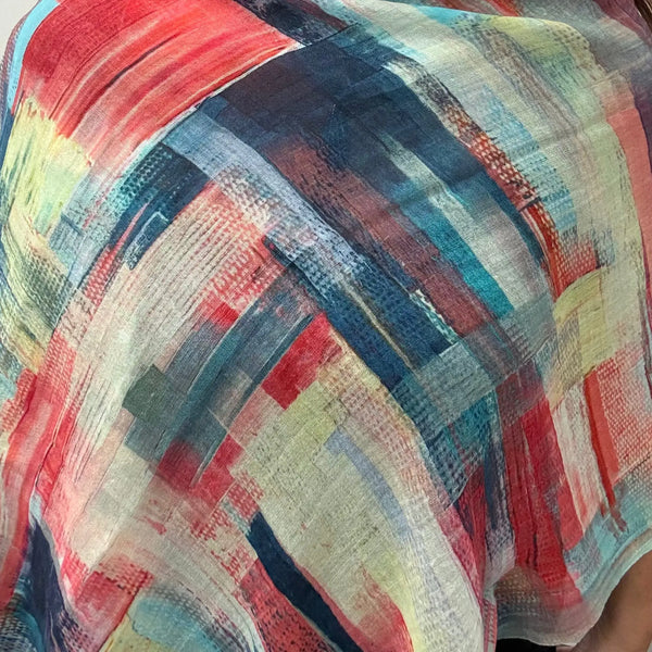 SET 5- 20% OFF! ABSTRACT HORIZON FINE WOOL SCARF + SHORT WHEAT CHAIN NECKLACE+ BEATEN DISC HOOP EARRINGS + BLUE OMBRE TASSEL PENDANT FLASH SALE