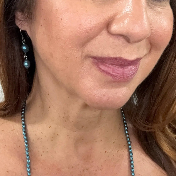 Earrings - Shell Pearl - STEEL BLUE Maria Nicola