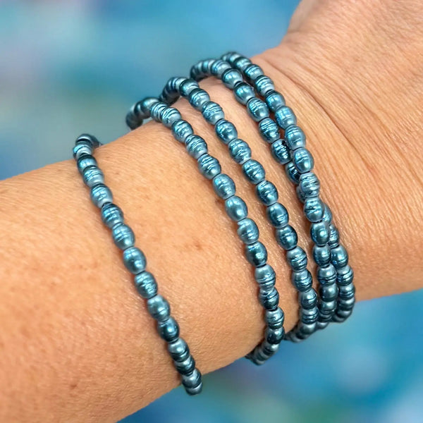Long Strand Necklace - Shell Pearl -  STEEL BLUE Maria Nicola