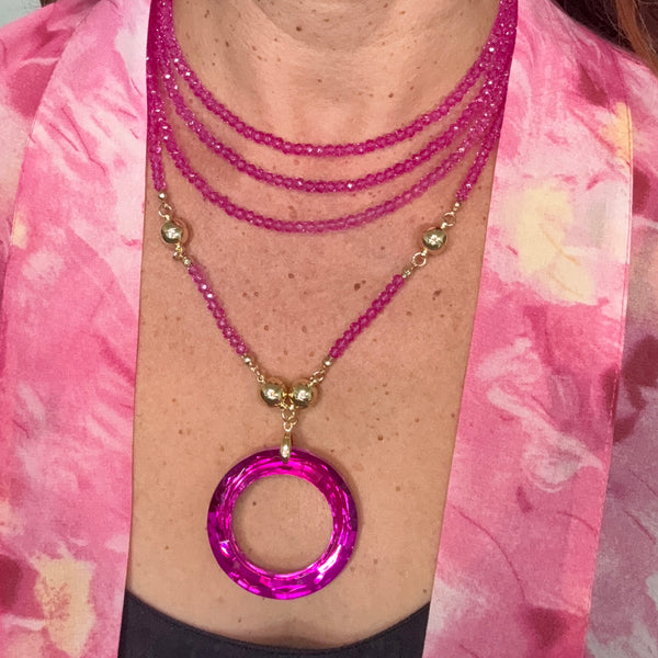 Pendant - Crystal - 50mm Friendship Circle - FUCHSIA Pendant