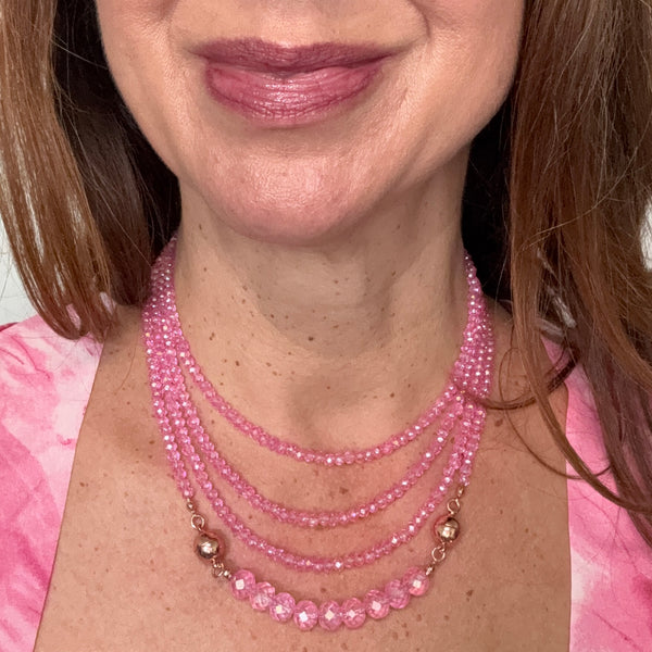 10 Way Bundle  - Candy Pink Crystal (Includes 10 Way Necklace, Tassel & Mini Connectors) Seriously Romantic