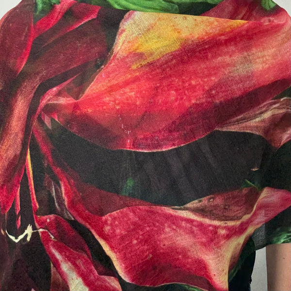 Scarf - Fine Wool - Red Lilies - FINAL SALE 30% off!