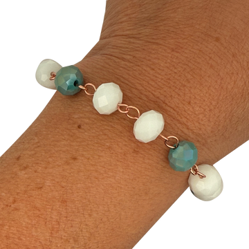 LONGER Link Bracelet - GRECIAN DAYS - White and Turquoise crystal - LAST CHANCE 20% OFF!