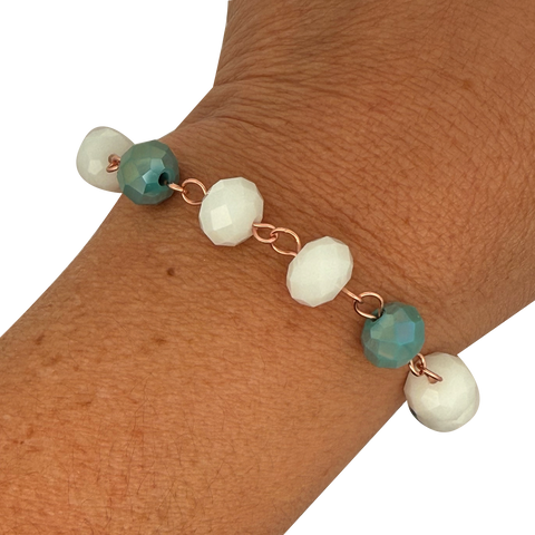 Link Bracelet - GRECIAN DAYS - White and Turquoise crystal - LAST CHANCE 20% off!!!