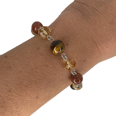 LONGER Bracelet Link - golden crystal & brown stones