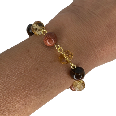 Bracelet Link - Golden Crystal & Brown Stones Seriously Romantic