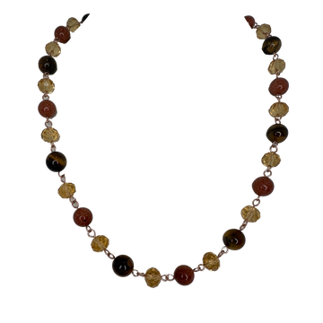 LONGER Link Necklace - Golden Crystal & Brown Stones