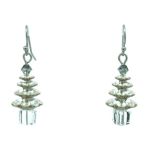 Earrings - Small Christmas Tree - Classic Silver Crystal - ON SALE 20% OFF!