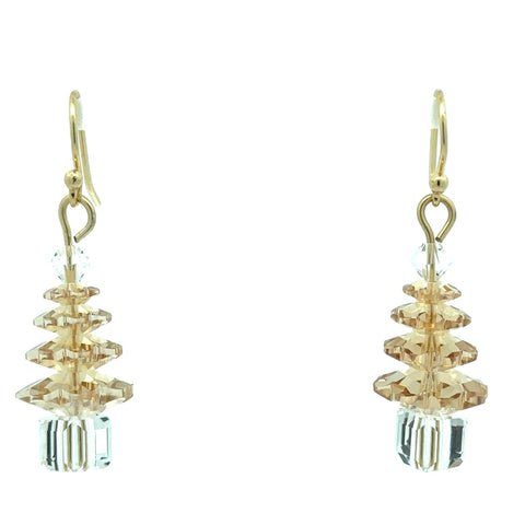 Earrings - Small Christmas Tree - Gold Champagne - ON SALE 20% OFF!