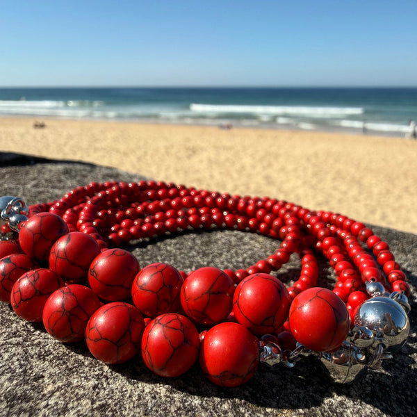 10 Way Necklace - RED Howlite