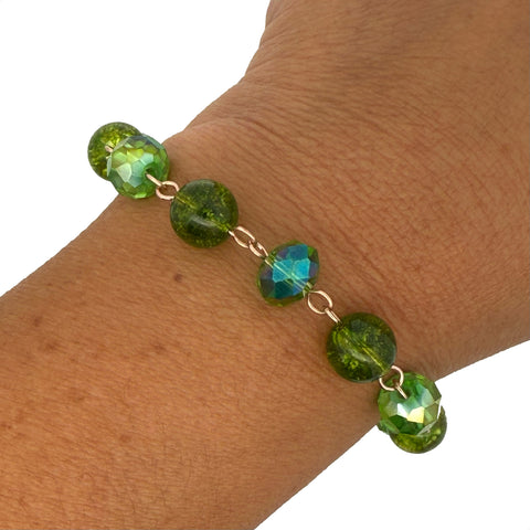 LONGER Link Bracelet  - Cracked Peridot and Green AB